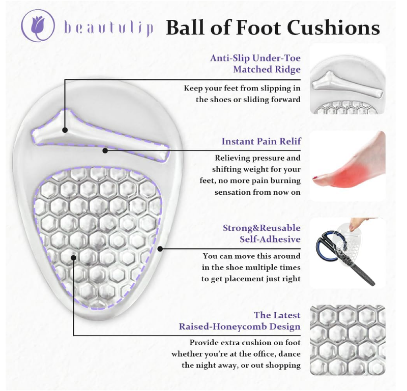 Ball of Foot Cushions Women, Metatarsal Pads, High Heel Comfort Pads, Weight Shifting and Shock