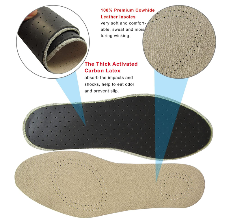 Leather Insoles for Women Brown Ultra-Thin Leather Inserts for Women Activated Carbon Insoles