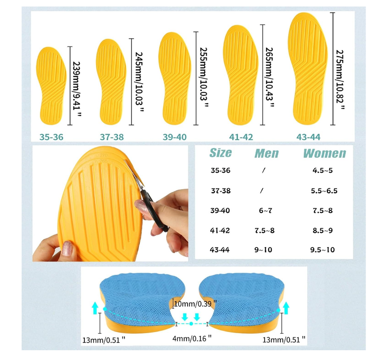Supination Insoles,Arch Support Inserts,Plantar Fasciitis Orthotic Insoles