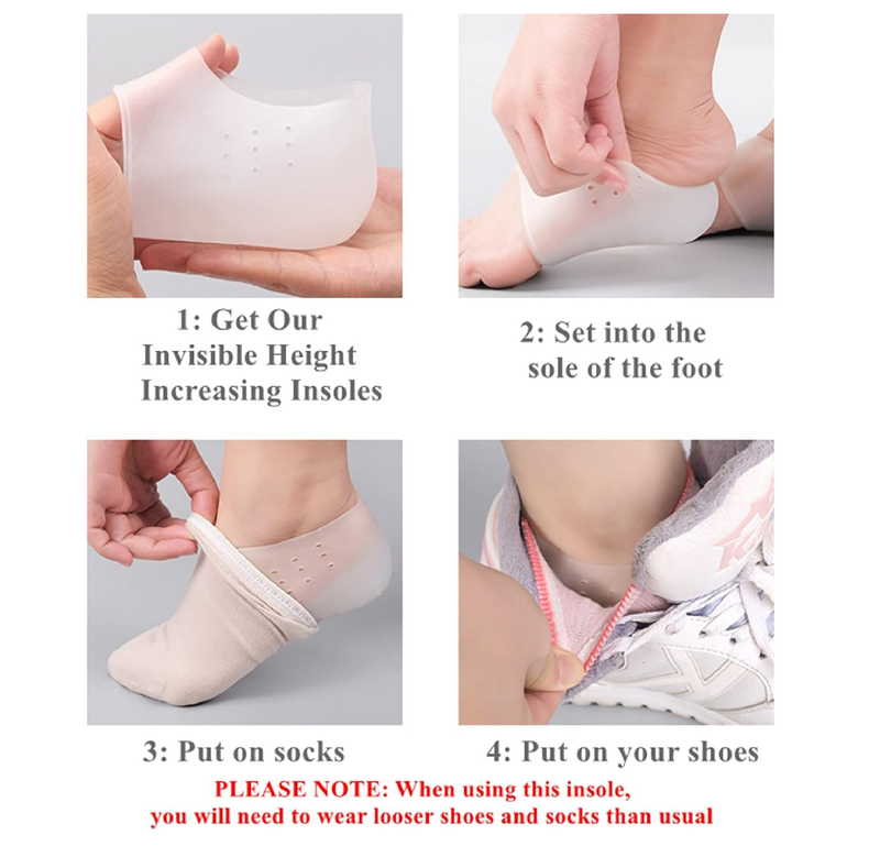 Height Increase Insoles, Invisible Non-Slip Silicone Shoe Lift Cushion, Universal Half Height Increasing Heel Protector Pads for Women and Men