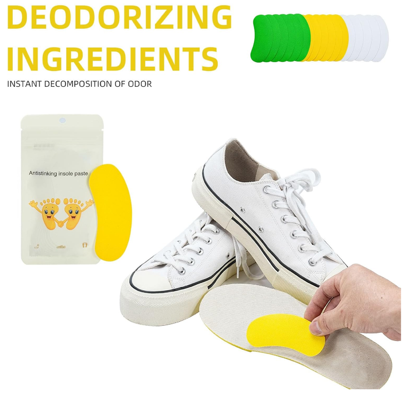 100pcs Shoe Deodorizing Stickers, Natural Shoe Odor Removal Stickers, Deodorizing Stickers for Shoes(White)