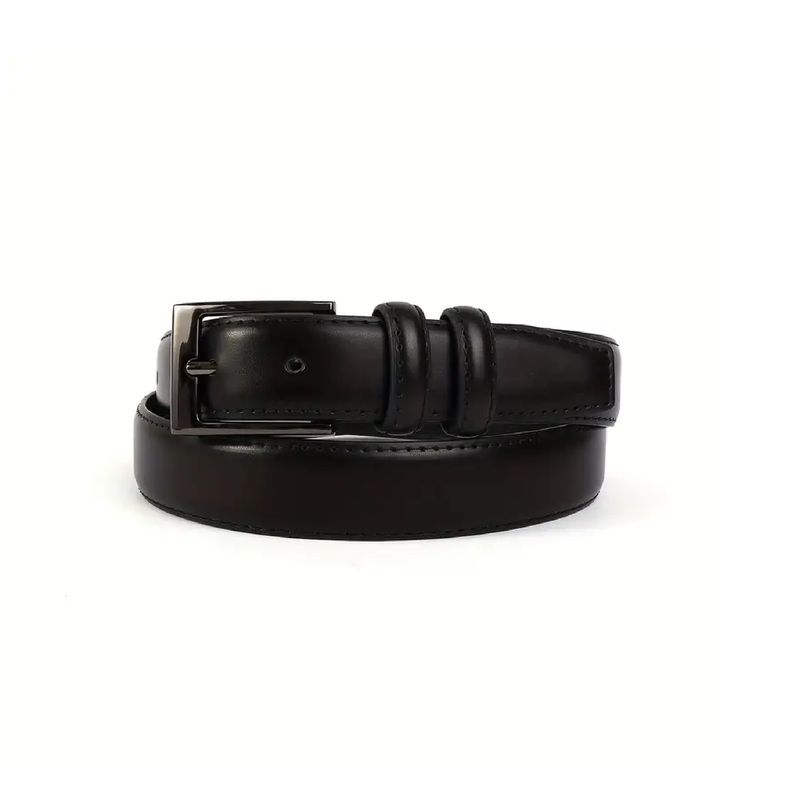 Black Genuine Leather Men's Dress Belt With Pin Buckle , Ideal choice for Gifts