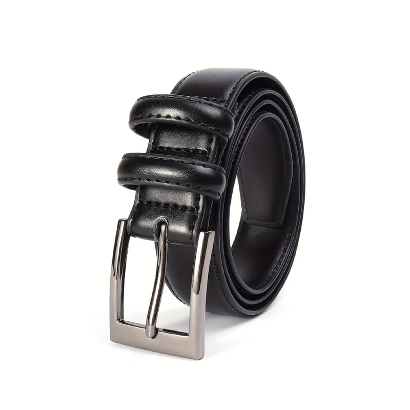 Black Genuine Leather Men's Dress Belt With Pin Buckle , Ideal choice for Gifts