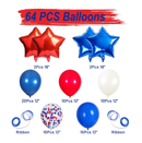 Blue Red White Decoration 64Pcs Blue Red White Balloons Blue Red Foil Balloons for Baseball Theme Party Baby Shower 4th of July Independence