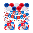 Blue White and Red Birthday Decorations Patriotic Party Supplies Kit for Men Women Boys Grils Happy Birthday Banner Paper Pompoms Red Blue Confetti Balloons