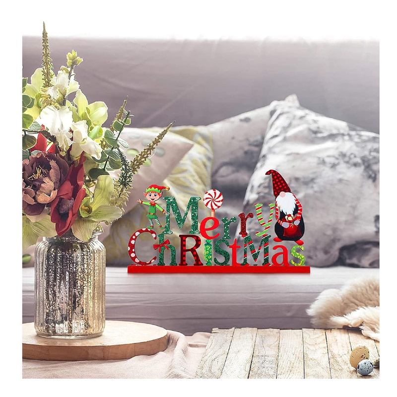 Blulu 3 Christmas Table Centerpiece Decoration Merry Christmas Tabletop Wooden Sign Snowman Sign Farmhouse Centerpieces for Christmas