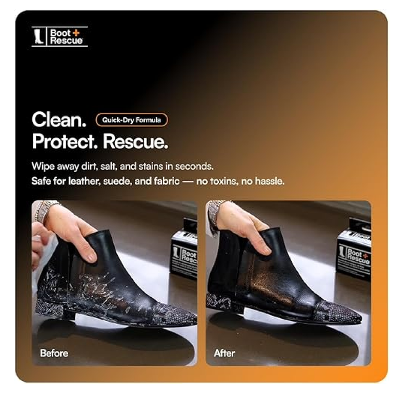 Boot Rescue All-Natural Cleaning Wipes. Remove Dirt & Damaging Salt Stains from Leather & Suede Shoes & Boots