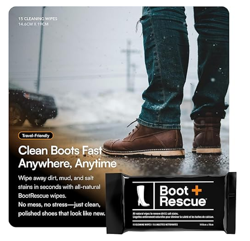 Boot Rescue All-Natural Cleaning Wipes. Remove Dirt & Damaging Salt Stains from Leather & Suede Shoes & Boots