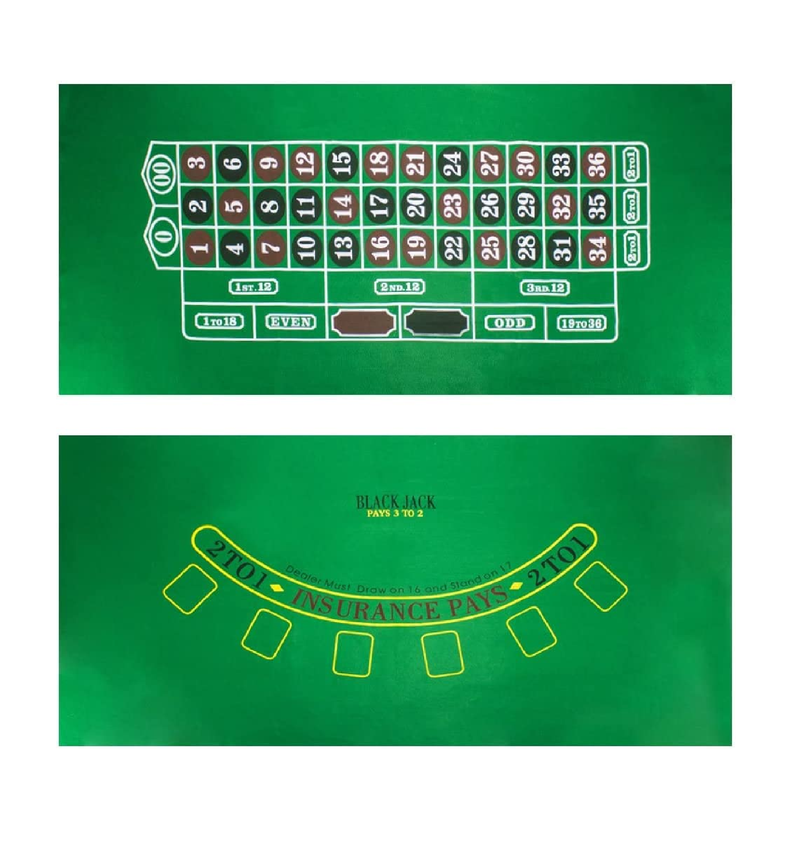 Brybelly Casino Night 2-in-1 Blackjack and Roulette Table Felt Only Green Felt Double Sided Casino Tabletop Gaming Mat 72" x 36"  Perfect for Casino Game Night