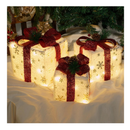 Bstge Christmas Lighted Gift Boxes, Set of 3 Christmas Decorations for Home, Light up Christmas Ornaments, Warm White LED with Bows for Indoor Party Holiday, Christmas Decor(Plush)