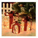 Bstge Christmas Lighted Gift Boxes, Set of 3 Christmas Decorations for Home, Light up Christmas Ornaments, Warm White LED with Bows for Indoor Party Holiday, Christmas Decor（Rattan）