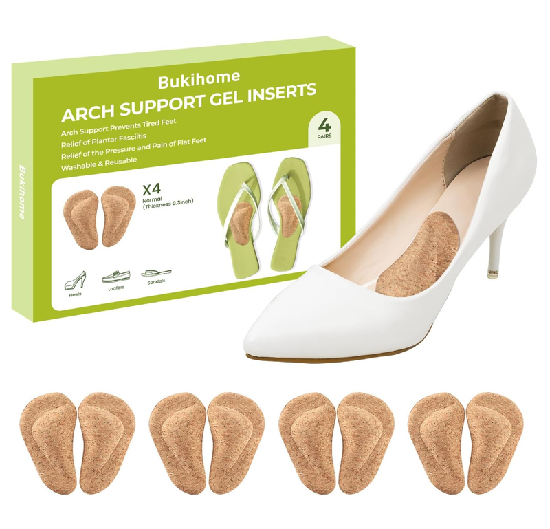 Arch Support Shoe Inserts & Insoles - Bukihome Gel Arch Inserts for Flat Feet, Plantar Fasciitis
