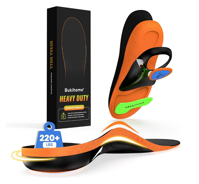 Bukihome Work Boot Insoles & Inserts - High Arch Support Insoles for Standing All Day- Heel Cups & Shoe Inserts