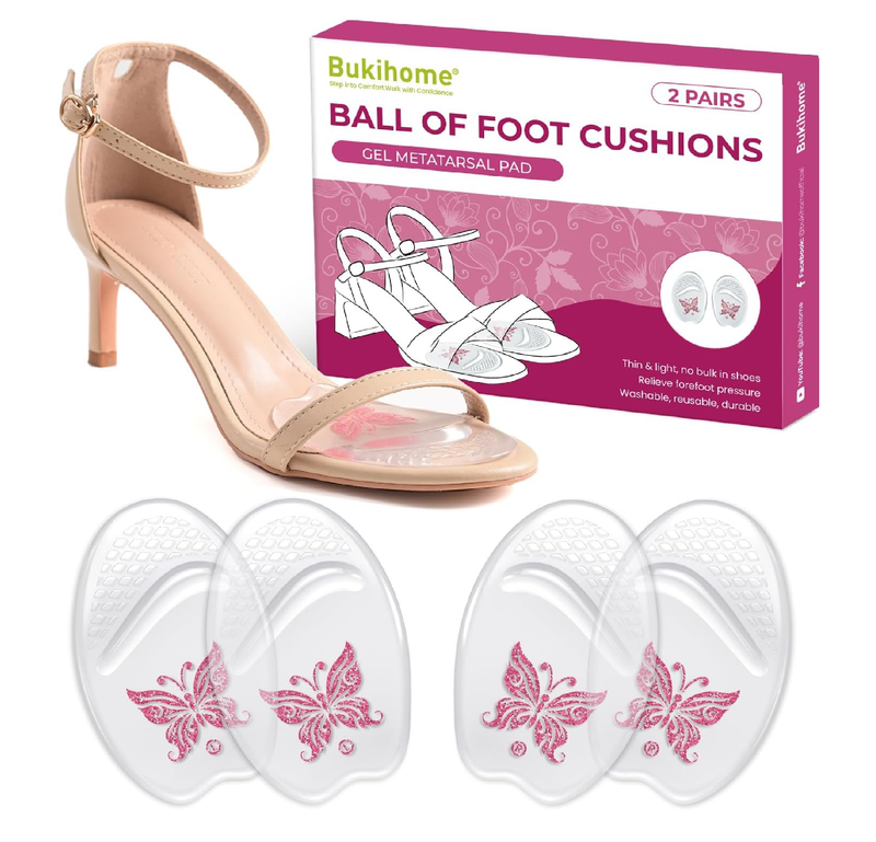 Ball-of-Foot Cushions for High Heels Sandals Women - Bukihome 2-Pair Metatarsal Pads for Forefoot Pain Relief
