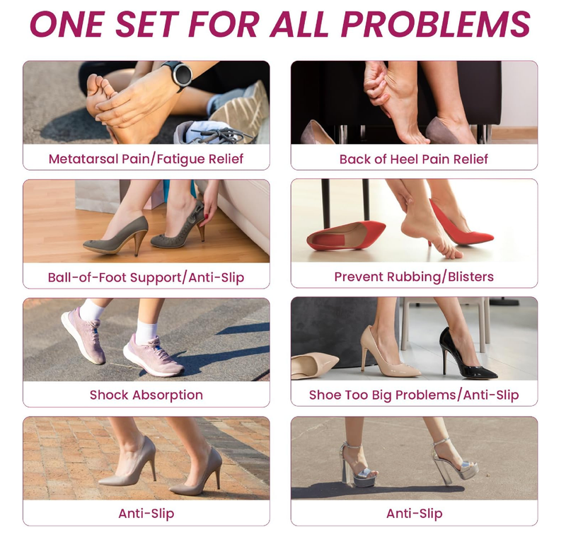 Heel Grips Metatarsal Pads Set for Pain Relief - Bukihome Ball-of-Foot Cushions for Forefoot Pain Relief,