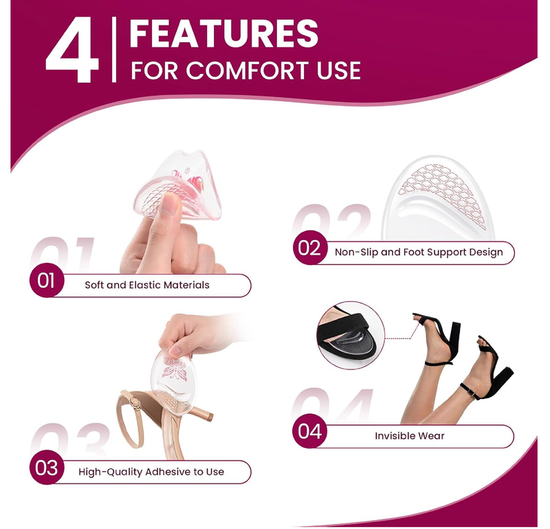 Ball-of-Foot Cushions for High Heels Sandals Women - Bukihome 2-Pair Metatarsal Pads for Forefoot Pain Relief