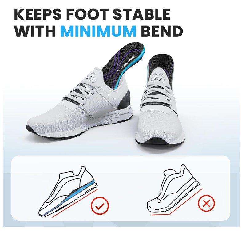 Carbon Fiber Insoles for Men & Women - Bukihome（1 Pair） High Arch & Rigid Support - Non-Cleated Shoes - Running, Hiking
