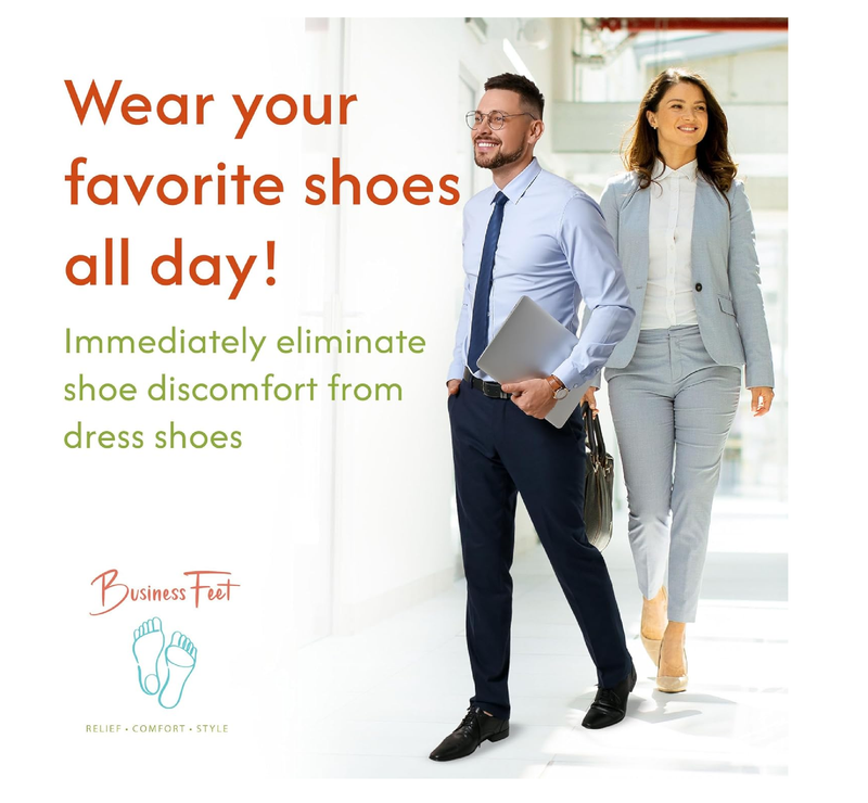 Sleek! Ultra Thin Insoles Lightweight Cushioning Designed by Business Feet® for Minimal Crowding in Dress Shoes & Casual Shoes.