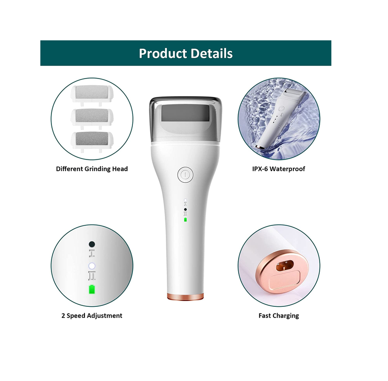 CGBE Electric Foot Callus Remover 2500x/Min Rechargeable Callous Removers 3 Grinding Heads Waterproof Foot Scrubber File with 2500mAH Battery Remove Hard Skin