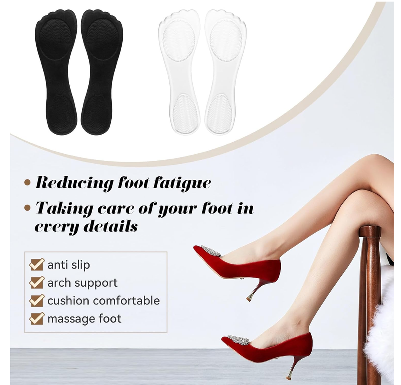 2 Pair Gel Cushion Insoles, 3/4 Gel Cushion Insoles for Women, Non-Skidding Shoe Insoles for High Heels Sandals Flats Boots