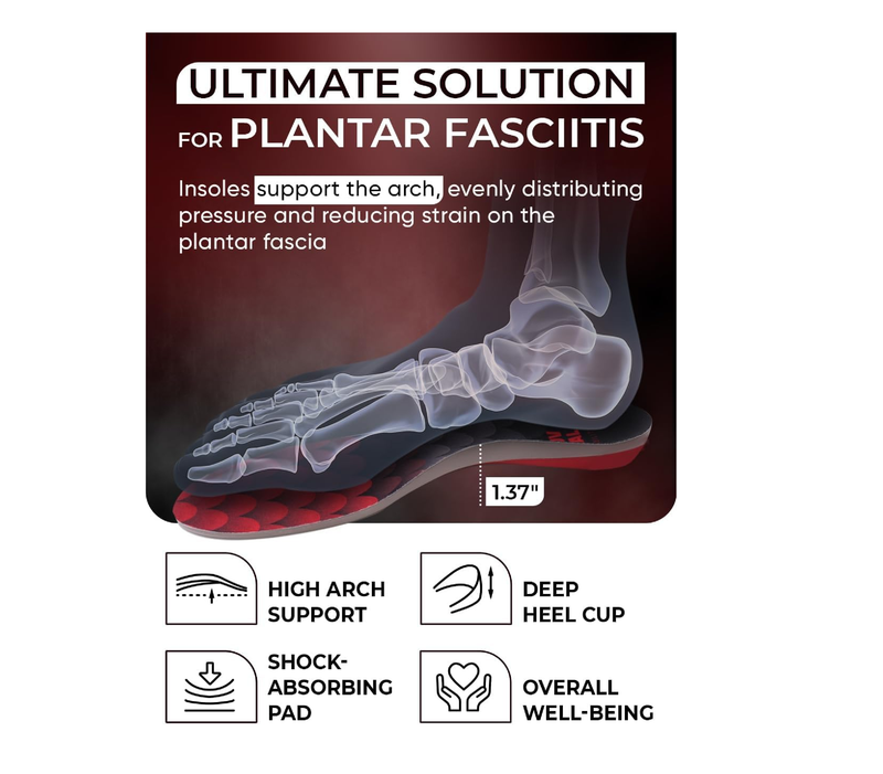 220+ lbs Plantar Fasciitis High Arch Support Insoles Men Women