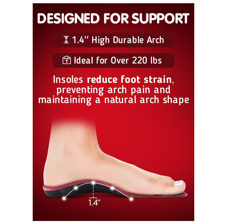220+ lbs Plantar Fasciitis High Arch Support Insoles Men Women - Orthotic Shoe Inserts