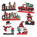 Capoda 6 Pcs Christmas Table Decorations Wooden Christmas Table Centerpieces Xmas Snowman Santa Claus Gnome Table Signs Merry Christmas Table Toppers for Holiday Party Supplies (Red, Black)