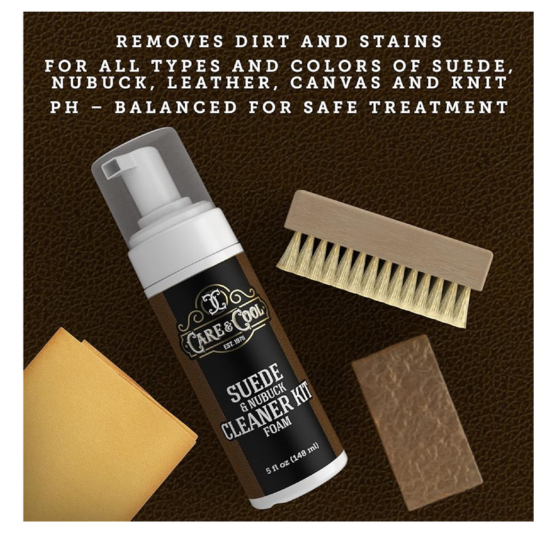 Care & Cool Suede and Nubuck Cleaner FOAM KIT (5 oz) Restores Color and Vibrancy to Shoes, Boots, Clothes, and Furniture.