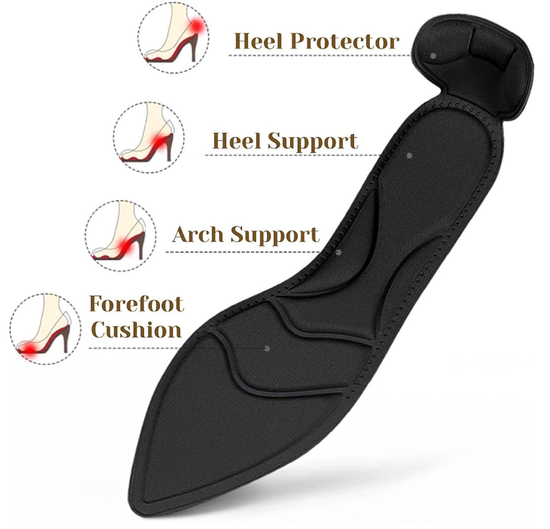 CB 2-Pairs of Sponge 2-in-1 Pointed Insoles, Shoe Inserts with Heel Grip, Liners Cushion Breathable Absorption Arch Pain Heel Pain Relief,