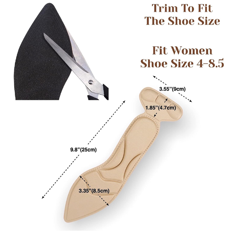 CB 2-Pairs of Sponge 2-in-1 Pointed Insoles, Shoe Inserts with Heel Grip, Liners Cushion Breathable Absorption Arch Pain Heel Pain Relief,