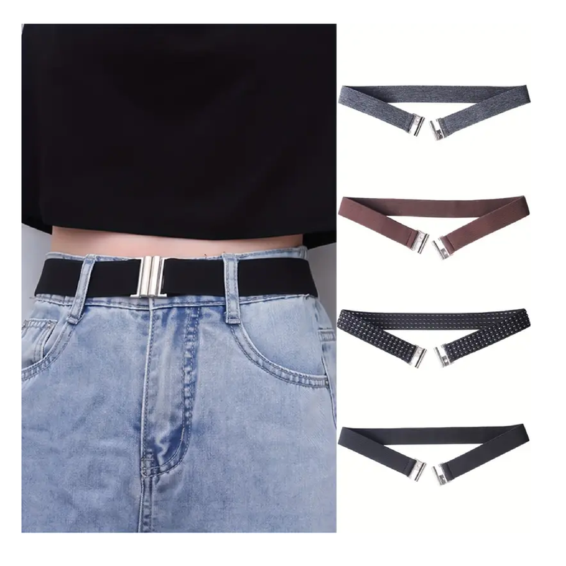 Casual Elastic Belts Simple Metal Buckle Waistband Unisex Jeans Pants Belts For Women & Men