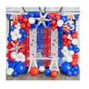 Red White and Blue Balloon Garland Kit with Patriotic Balloons Red Silver Blue Tinsel Foil Fringe Curtains Flag Cake Toppers for 4th of July Decorations Independence Day Veterans Memorial Day Party