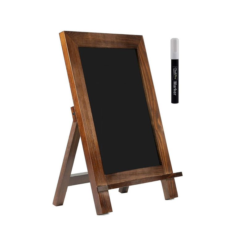 ChalkPro Free Standing Chalkboard Sign with Wood Frame (Rustic Brown) + Includes White Chalk Marker