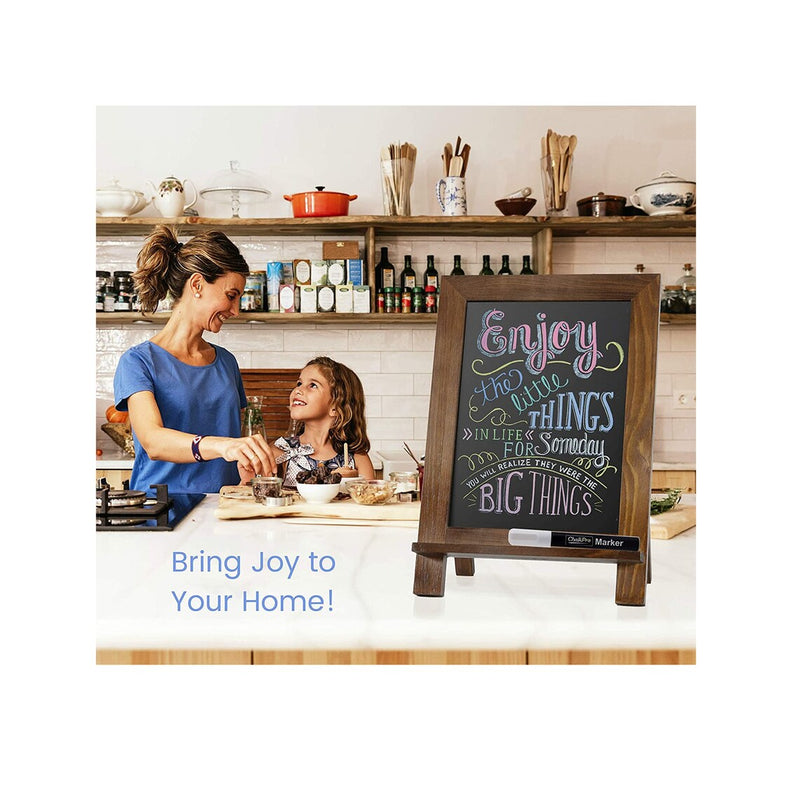 ChalkPro Free Standing Chalkboard Sign with Wood Frame (Rustic Brown) + Includes White Chalk Marker