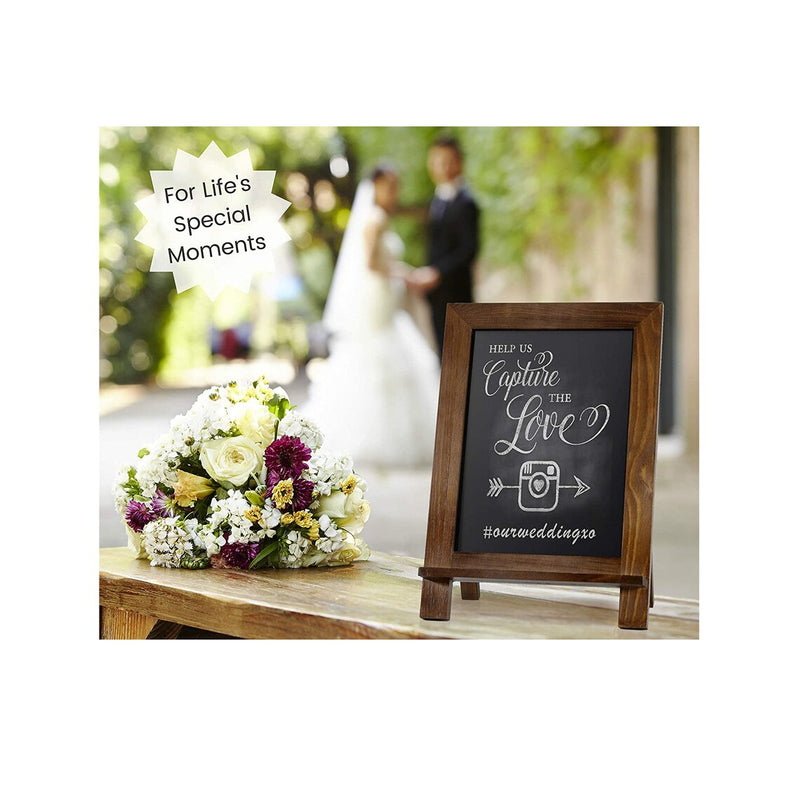 ChalkPro Free Standing Chalkboard Sign with Wood Frame (Rustic Brown) + Includes White Chalk Marker