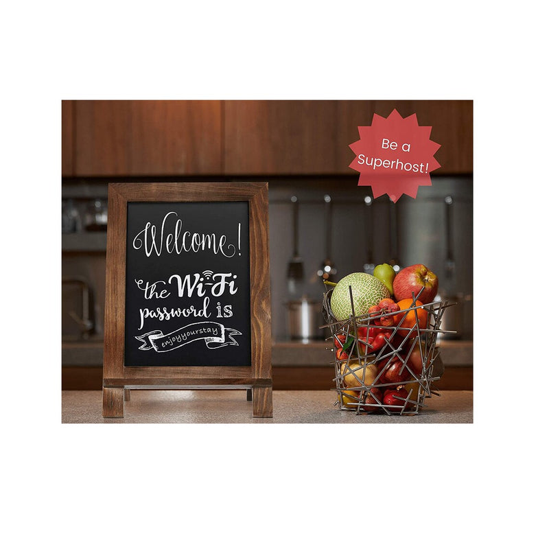 ChalkPro Free Standing Chalkboard Sign with Wood Frame (Rustic Brown) + Includes White Chalk Marker