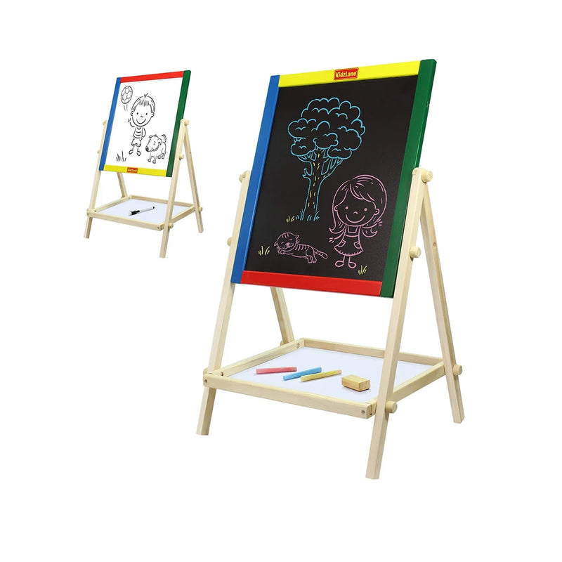 Kidzlane Art Easel for Kids | wooden Chalkboard Free-Standing Double-Sided