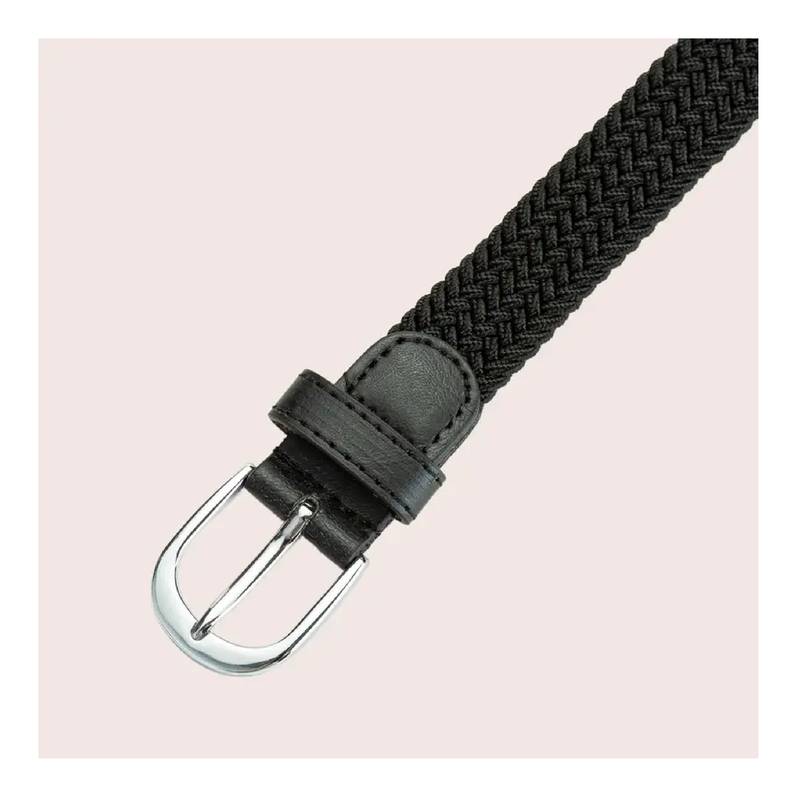 Children's Black Elastic Woven Belt Metal Buckle Belt