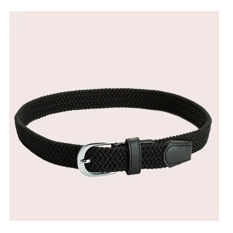 Children's Black Elastic Woven Belt Metal Buckle Belt