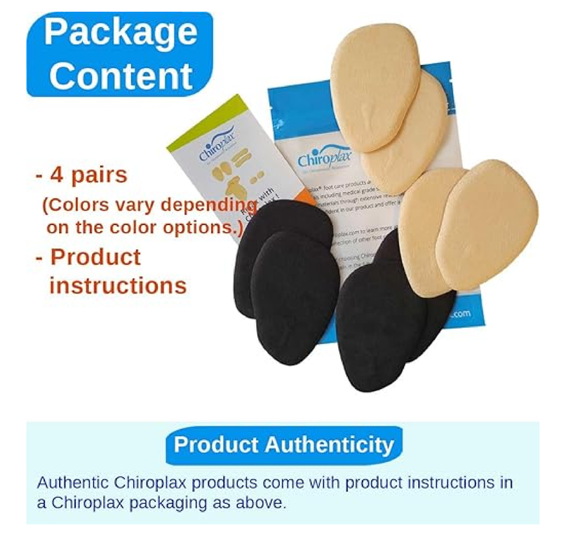 Chiroplax High Heel Cushion Inserts Pads (4 Pairs) Suede Ball of Foot Forefoot Metatarsal Anti Slip Shoe Insoles for Women