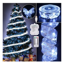 Christmas Decorations - 2.5Inch x 66Ft 200 Led Christmas Tree Ribbon Lights with Remote Control, Battery Operated & USB Powered 8 Lighting Modes Fairy String Lights with Timer for Xmas Tree Decor