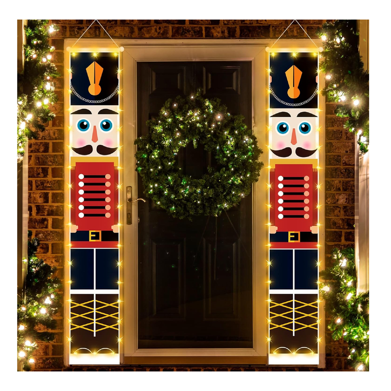 Christmas Decorations Banners with String Lights, Nutcracker Xmas Party Decor