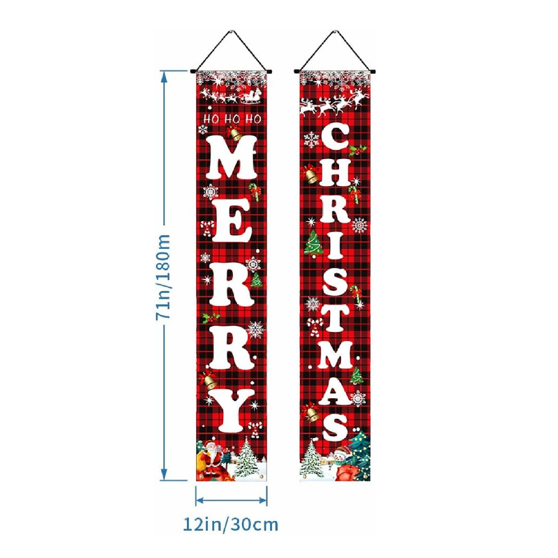 Christmas Decorations Red Black Buffalo Plaid Sign Set for Festival Merry Christmas Door Banner