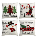 Christmas Decorations Throw Pillow Covers 18x18 Set of 4 Red Black Buffalo Plaid Christmas Tree Truck Snowman Farmhouse Christmas