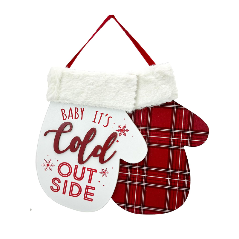 Christmas Decorations for Home Red Plush Oven Mitts Sign Red Plaid Wood Farmhouse Holiday Door Wall Hanging Signs Vintage Winter Rustic Christmas Ornament Indoor and Outdoor