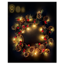 Christmas Garland with Lights, Battery Operated Christmas lights, String Lights with Bell, Needle, Pine Cones, Red Berries, Xmas Wreath for Tree, Fireplace, Indoor Decorations, 2m/6.6FT, 20 Led