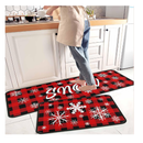 Buffalo Plaid Christmas Kitchen Rugs and Mats Set of 2 PCS, Xmas Snow Winter Holiday Party Low-Profile Floor Mat Merry Christmas Decorations for Home Kitchen - 17"x47"+17"x30"