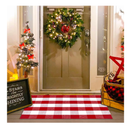 Christmas Red and White Plaid Rug - 28 x 43 Inches Outdoor Front Door Decor Mat Cotton Washable Hand-Woven Rug Christmas New Year Holiday Porch Entryway Layered Doormat