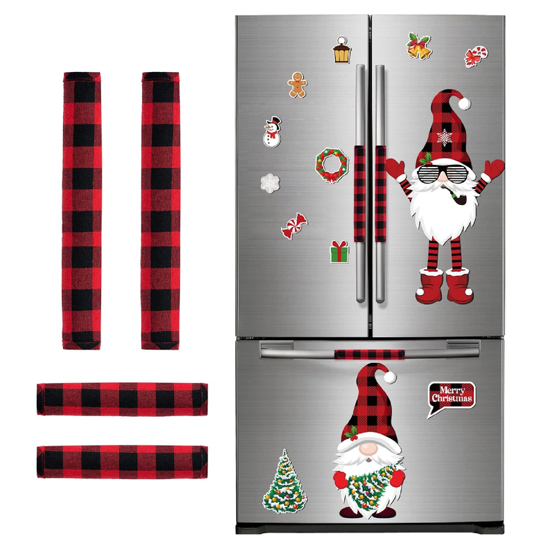 Christmas Refrigerator Door Decorations Set Includes 23 Pieces Christmas Gnome Magnets and 4 Pieces Xmas Dishwasher Covers