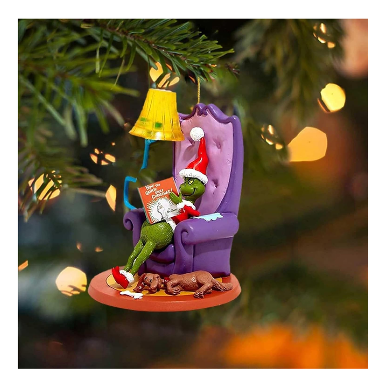 Christmas Tree Ornaments,Funny Greengrinch Hanging Ornaments Christmas Decorations, Cute Acrylic Green Christmas Tree Decorations Ornament (Christmas-J)